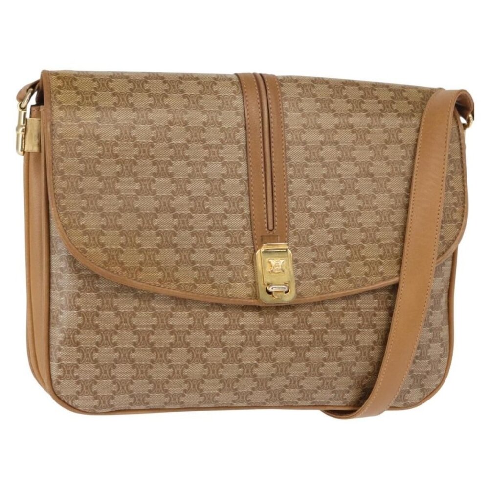 Authentic CELINE Macadam Canvas Shoulder Bag PVC Brown Gold